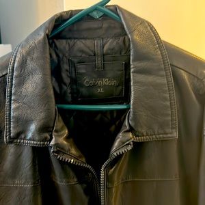 Men’s XL black Calvin Klein leather jacket. Lightly used. Good condition.